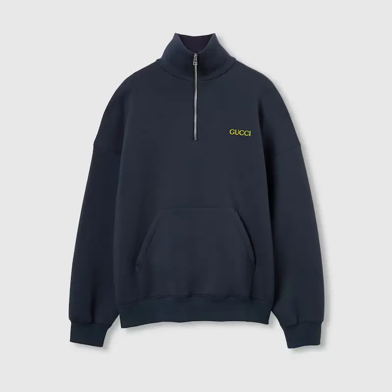 Jersey jacket with half zip and patch