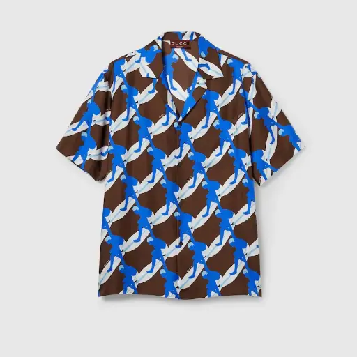Camicia bowling in seta stampata